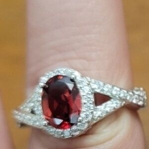 Elegant Silver and Red Gemstone Ring